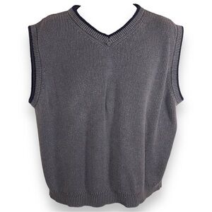 XL VINTAGE MENS CHEROKEE GREY SWEATER VEST VNECK GRAY BLUE ACADEMIA KNIT COTTON